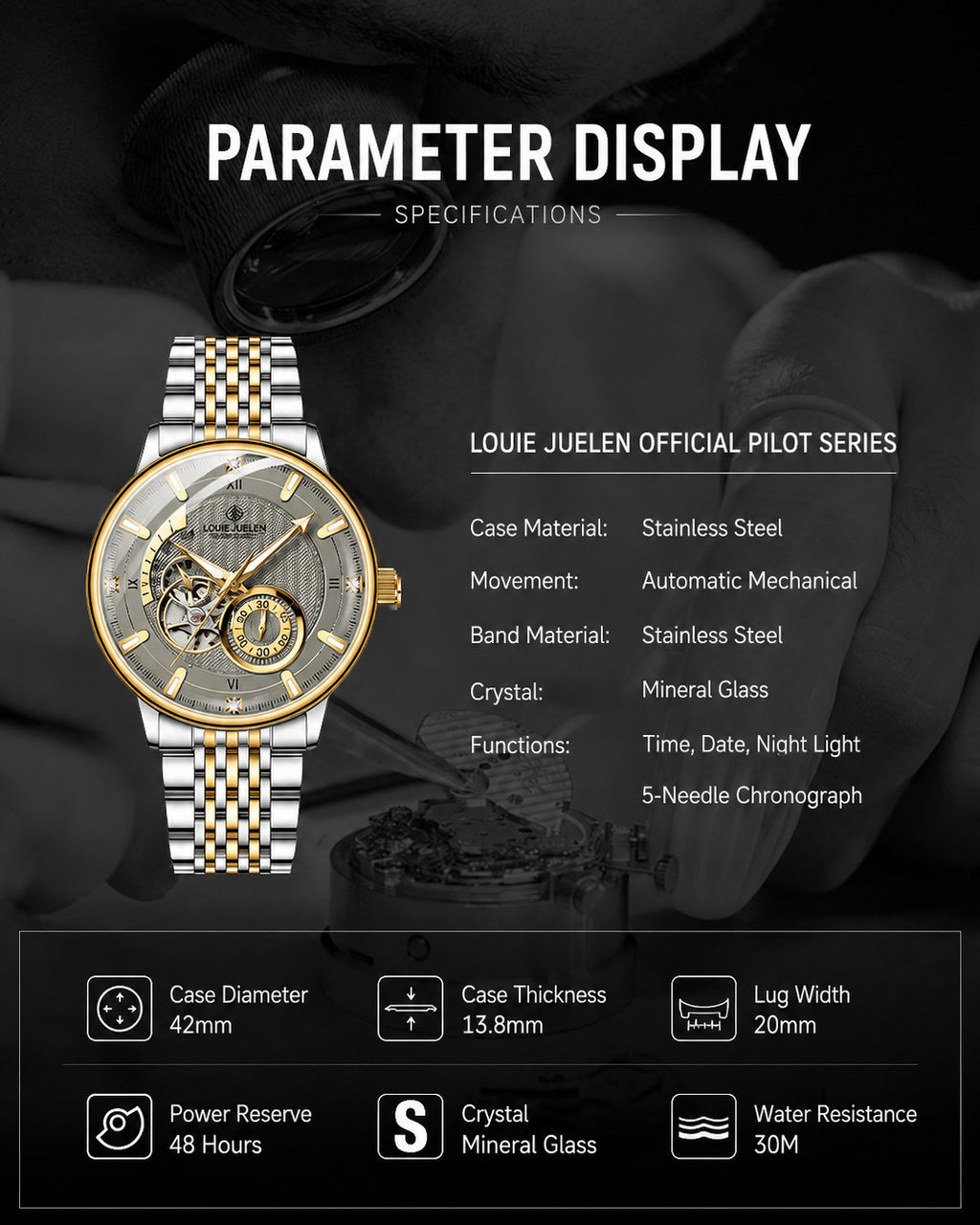 Louie Julen FLYER X1 — 42mm Automatic Skeleton Watch