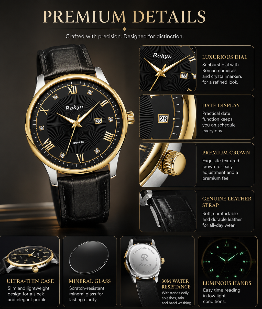 Men's Leather Date Quartz Watch