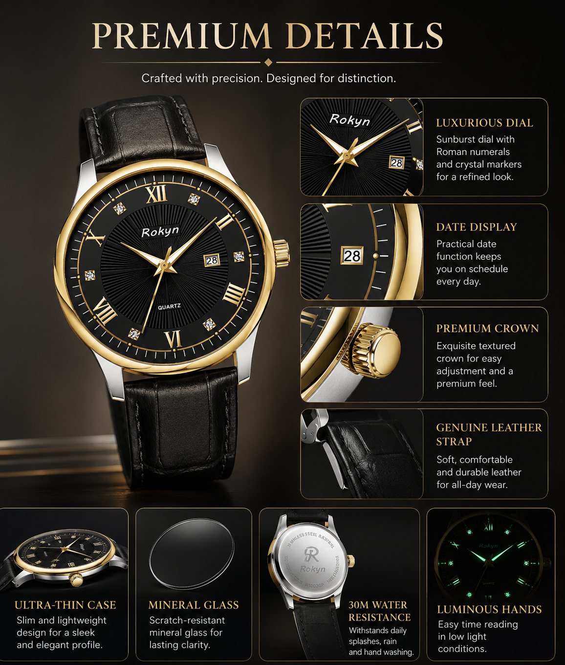 Men's Leather Date Quartz Watch