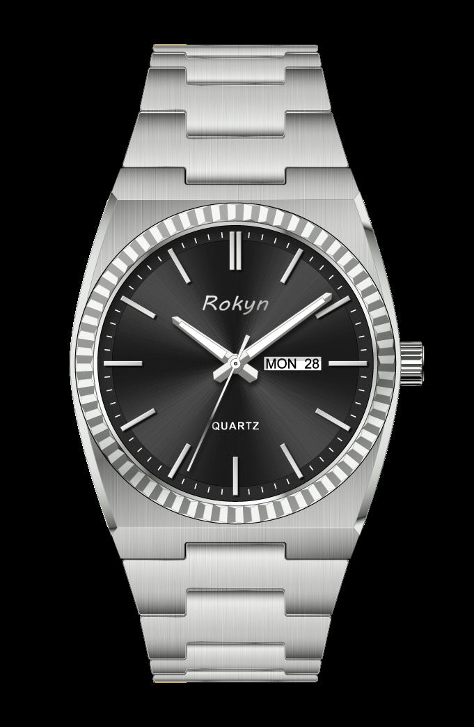ROKYN Men's Stainless Steel Quartz Business Watch – Day & Date