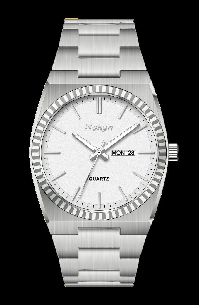 ROKYN Men's Stainless Steel Quartz Business Watch – Day & Date