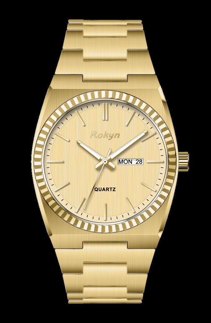 ROKYN Men's Stainless Steel Quartz Business Watch – Day & Date