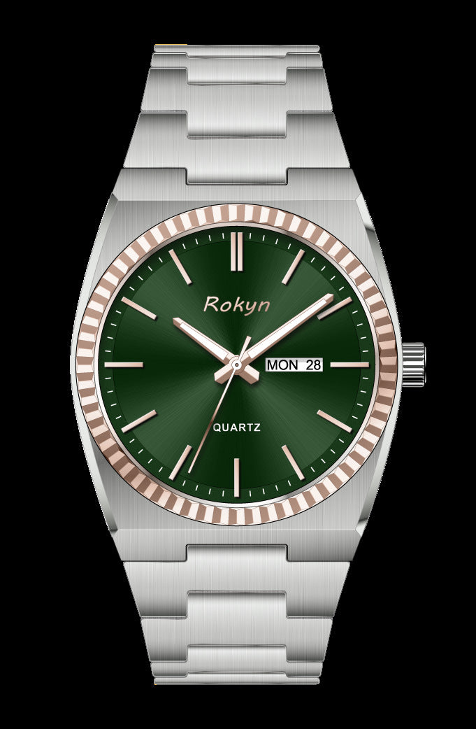 ROKYN Men's Stainless Steel Quartz Business Watch – Day & Date
