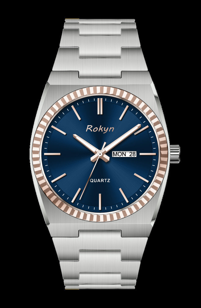 ROKYN Men's Stainless Steel Quartz Business Watch – Day & Date