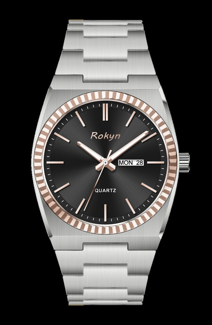 ROKYN Men's Stainless Steel Quartz Business Watch – Day & Date