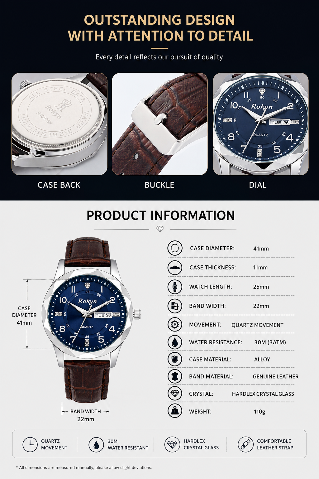 Men's Dual Calendar Leather Watch
