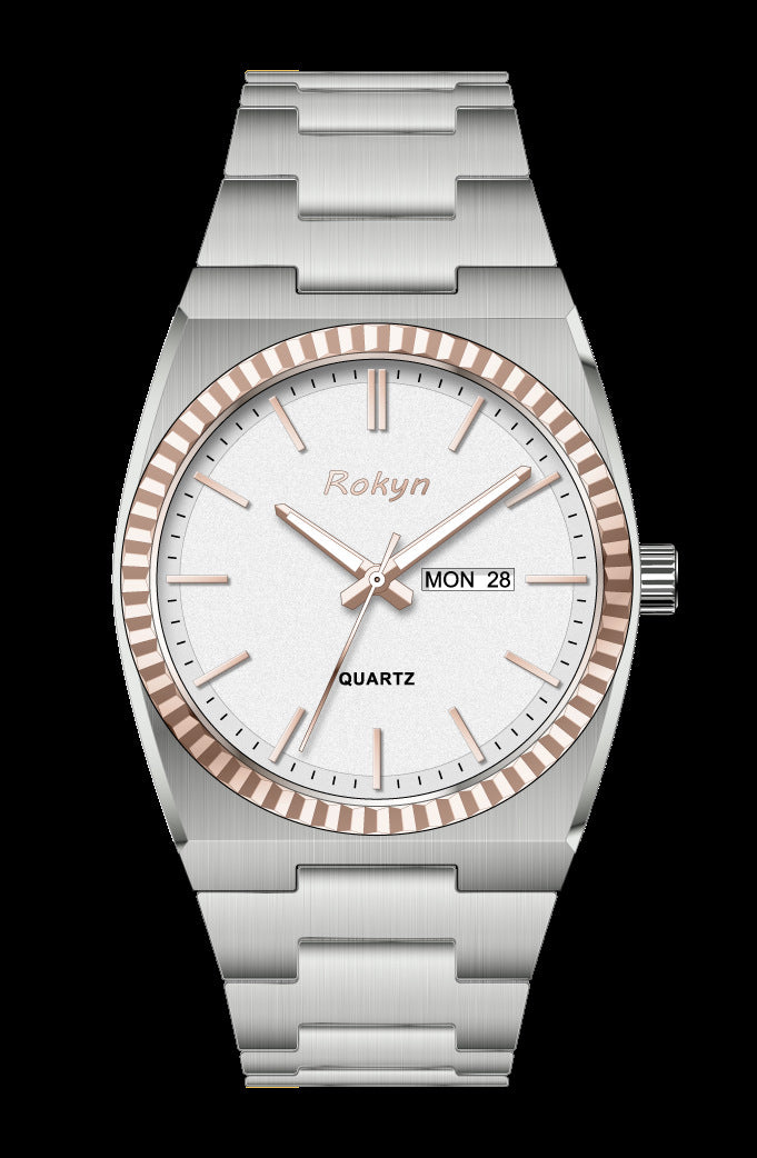 ROKYN Men's Stainless Steel Quartz Business Watch – Day & Date