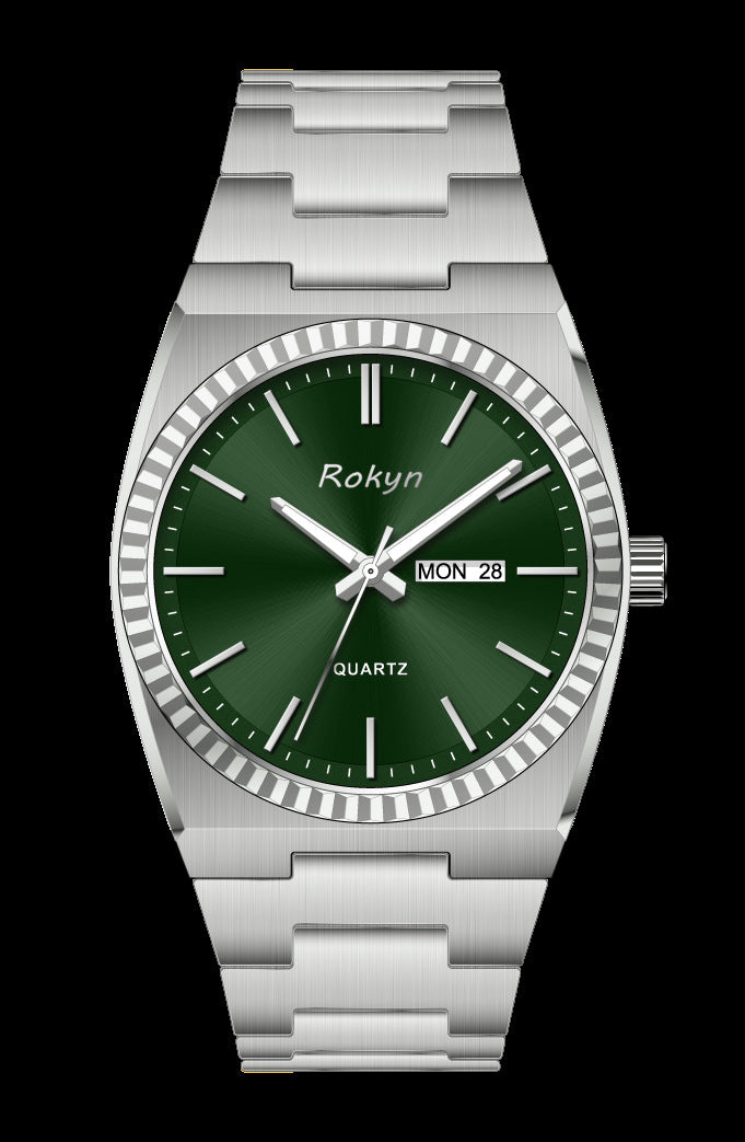 ROKYN Men's Stainless Steel Quartz Business Watch – Day & Date