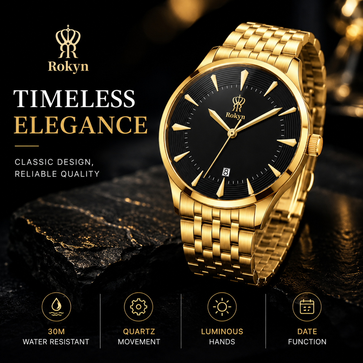 Rokyn Timeless Elegance Gold Men's Watch
