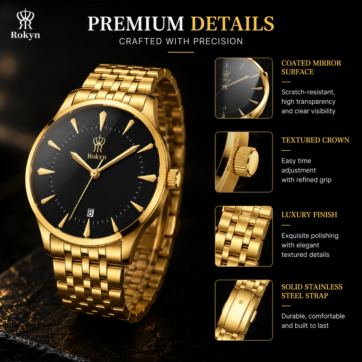 Rokyn Timeless Elegance Gold Men's Watch
