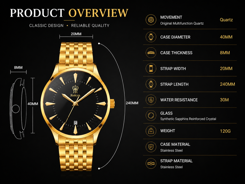 Rokyn Timeless Elegance Gold Men's Watch