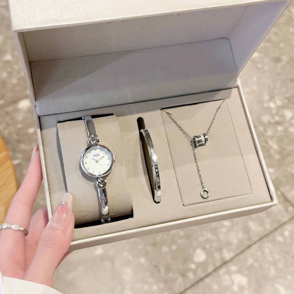 Women's Fashion Bracelet Watch Gift Set | Quartz Watch with Bracelet & Necklace