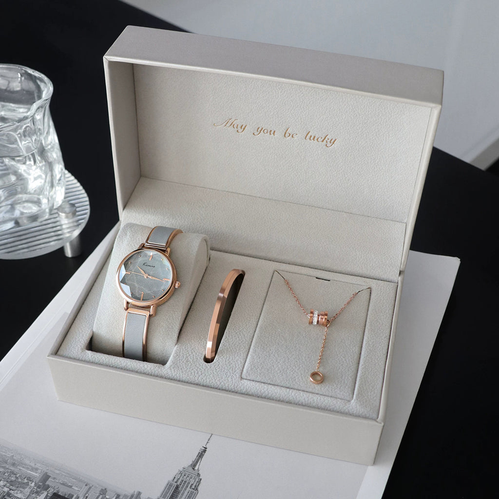 Women's Fashion Bracelet Watch Gift Set | Quartz Watch with Bracelet & Necklace