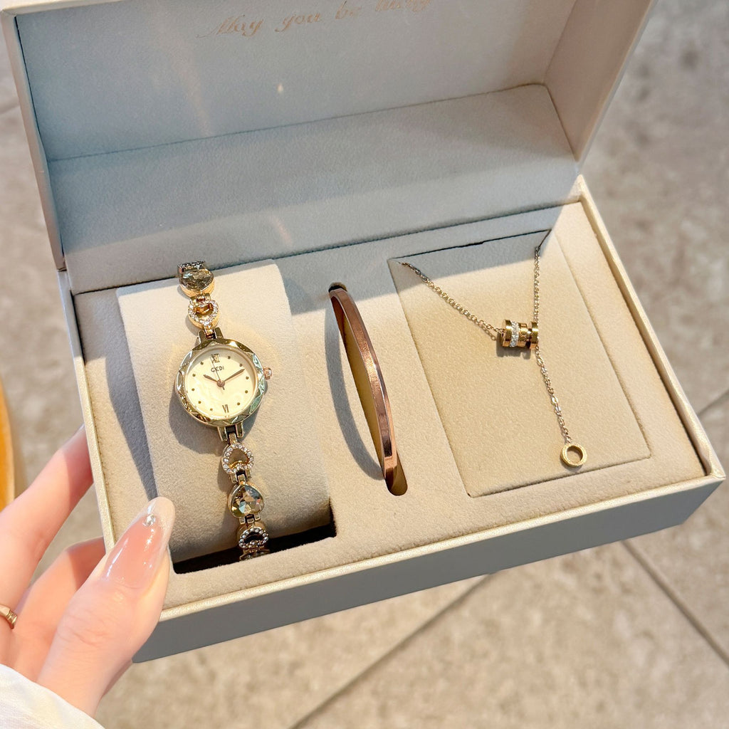 Women's Fashion Bracelet Watch Gift Set | Quartz Watch with Bracelet & Necklace