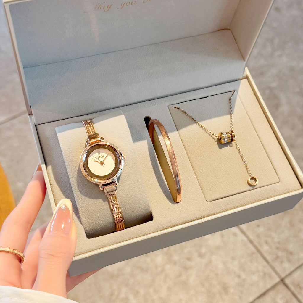 Women's Fashion Bracelet Watch Gift Set | Quartz Watch with Bracelet & Necklace