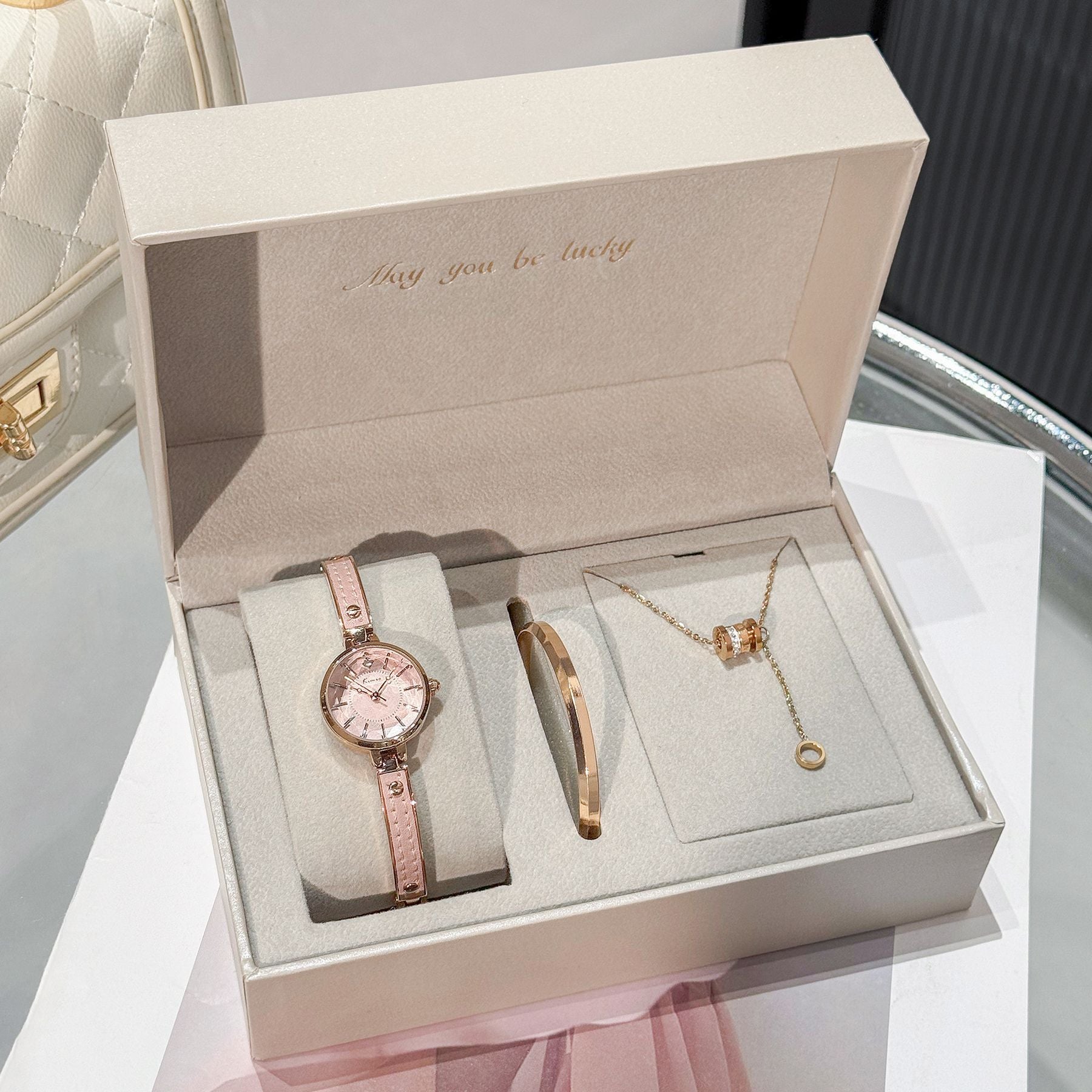 Women's Fashion Bracelet Watch Gift Set | Quartz Watch with Bracelet & Necklace
