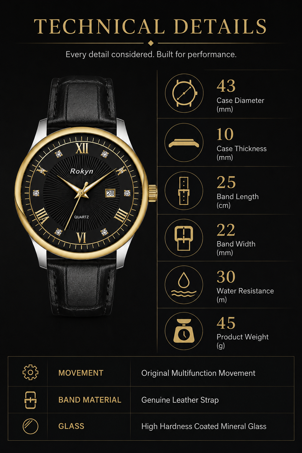 Men's Leather Date Quartz Watch