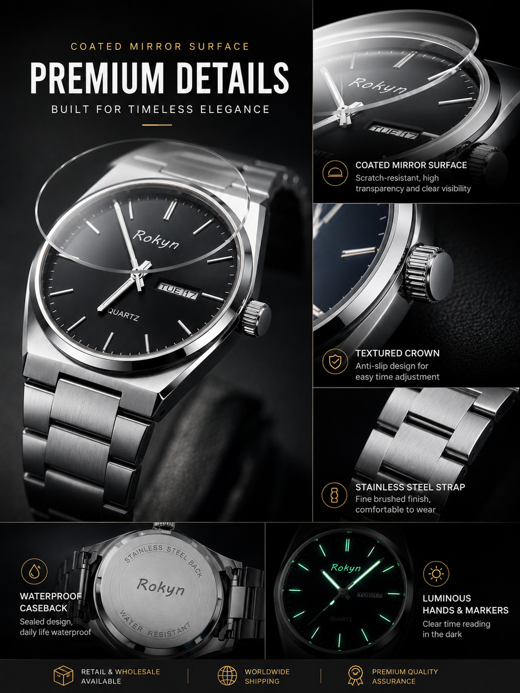 Men's Stainless Steel Quartz Business Watch – Day & Date