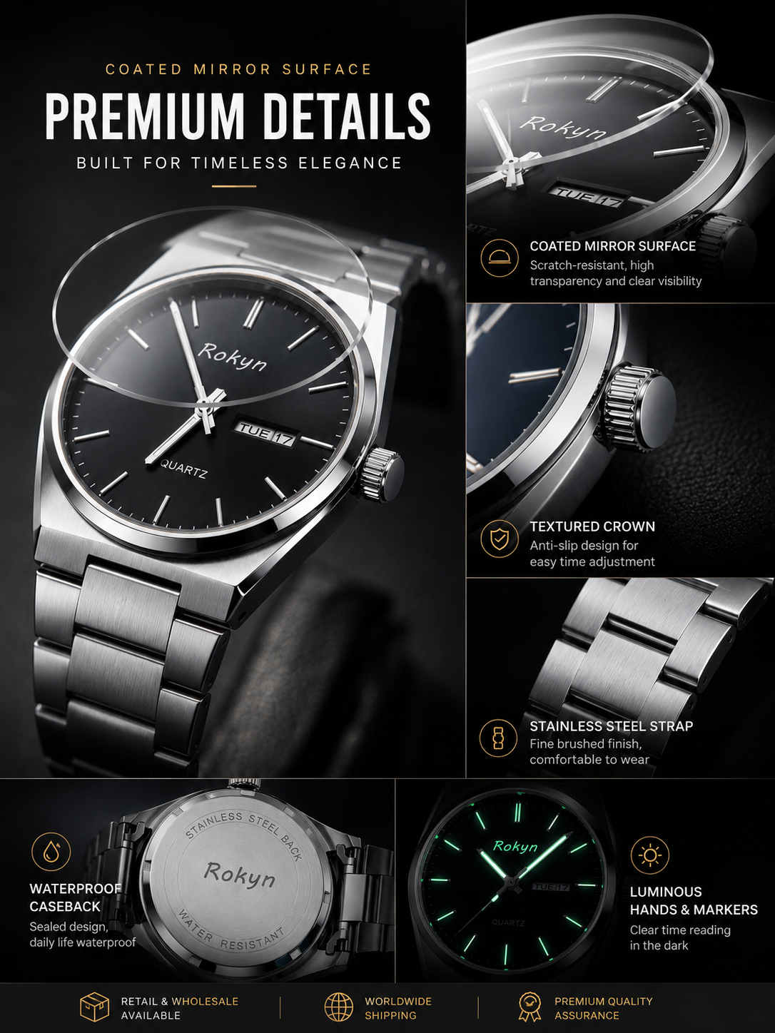 Men's Stainless Steel Quartz Business Watch – Day & Date