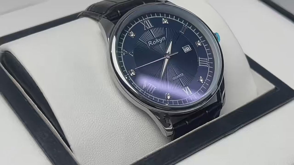 ROKYN Men's Leather Date Quartz Watch